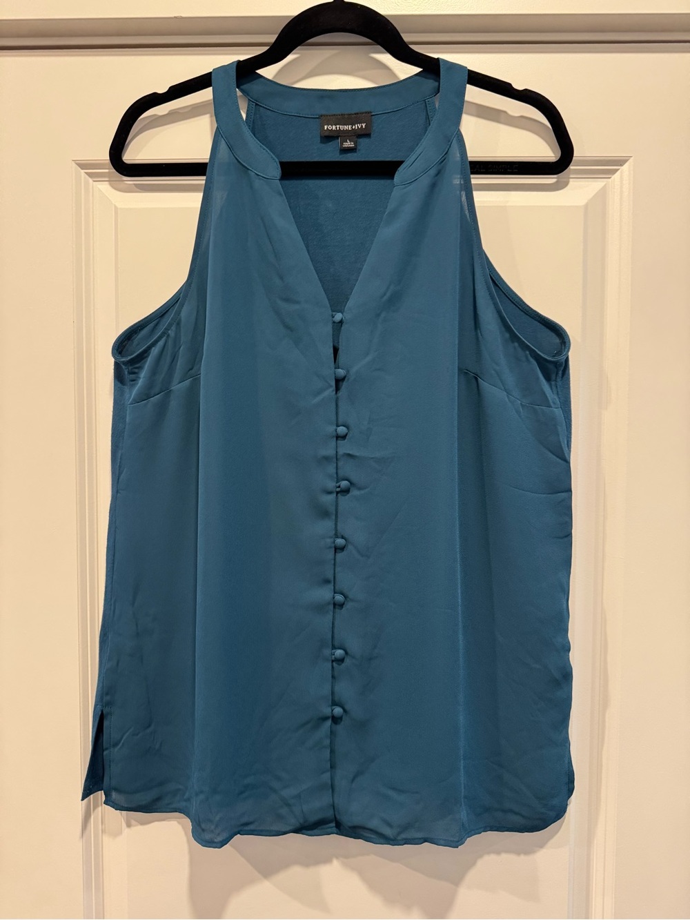 Teal Button-Front Sleeveless Top